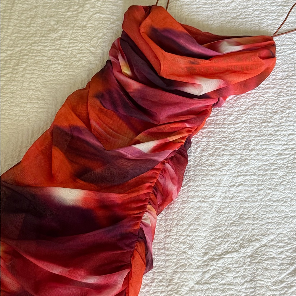 Oh Polly Red and Orange Ruched Bodycon Dress